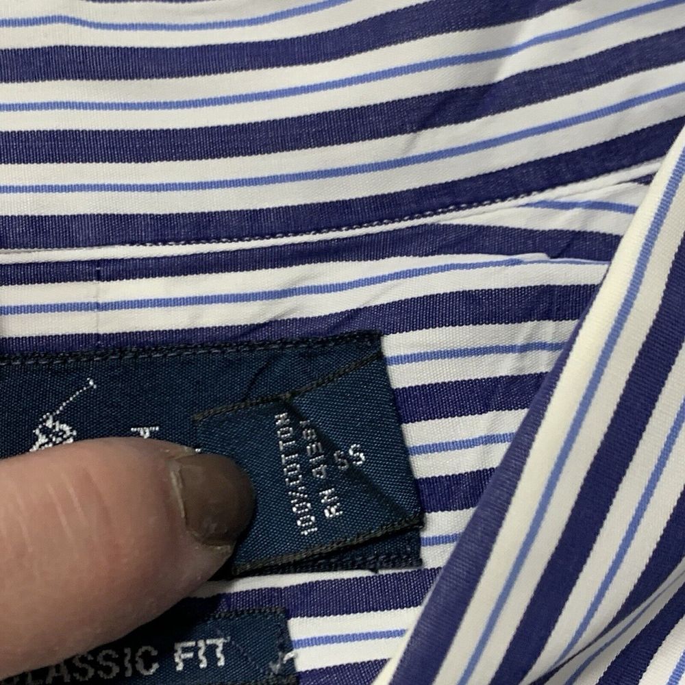 Ralph Lauren Men's Classic Fit Blue White Striped Button Down Shirt Size 17/XL - Picture 8 of 9